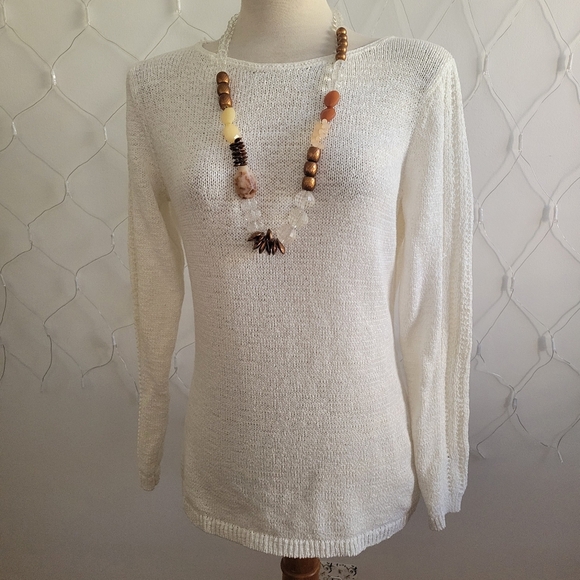 Rachel Zoe Open Weave Cream Knit Sweater • Size Large - Picture 1 of 12